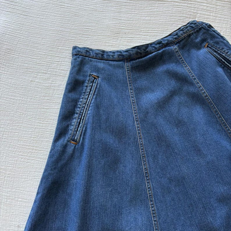 vintage denim skirt cotton skirt midi skirt maxi sun skirt boho circle skirt minimalist Eddie Bauer 90s retro vintage style blue size S/PM