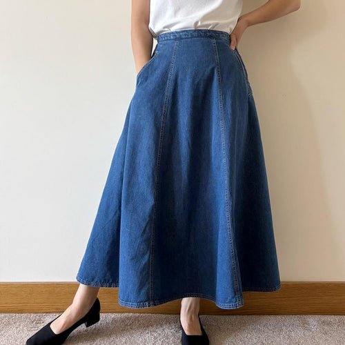 vintage denim skirt cotton skirt midi skirt maxi sun skirt boho circle skirt minimalist Eddie Bauer 90s retro vintage style blue size S/PM
