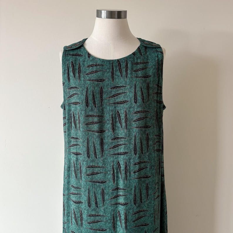 vintage dress pinafore dress green market dress pencil dress wrinkled maxi dress boho vintage style 90s retro floral leaf size M/L